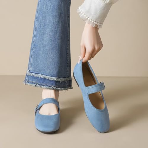 ChaiRong Zhou Women Mary Jane Flats Round Toe Suede Shoes Buckle Straps Low Heel Shoes for Ballet Casual Party Daily Wear4