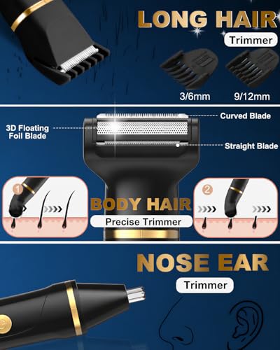 Image of Body Hair Trimmer for Men-3 in 1 Electric Razor Groin Groomer,IPX7 Waterproof,Versatile Hair Trimmer for Ball /Pubic /Chest /Beard /Nose,USB-C Rechargeable,Gifts for Him Dad
