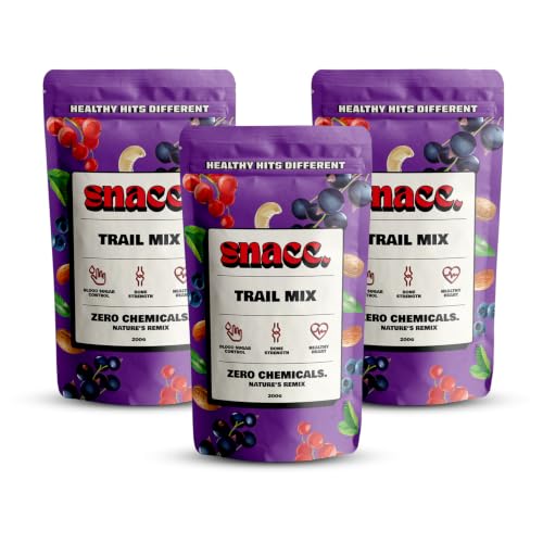Image of Snacc Mix Trail | Mix Dry Fruits & Mixed Nuts | Almonds, Cashews, Blueberries, Black Currants & Pumpkin Seeds | Iodized Salt Seasoning | Healthy Protein & Fiber Rich Snack | 200g (Pack of 3)
