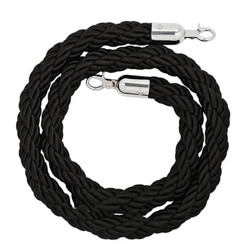 CAIFEXUE 1/1.5/2/2.5/3.0M Queue Barrier Ropes with Silver Hook, Stanchion Rope, Crowd Control Rope, Braided Hemp Rope for Queue Divider, Rope Safety Barrier/Black/2.5M