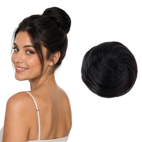CAISHA 100% HUMAN HAIR Bun Updos Hair Piece Hepburn Scrunchie Natural Black H311f