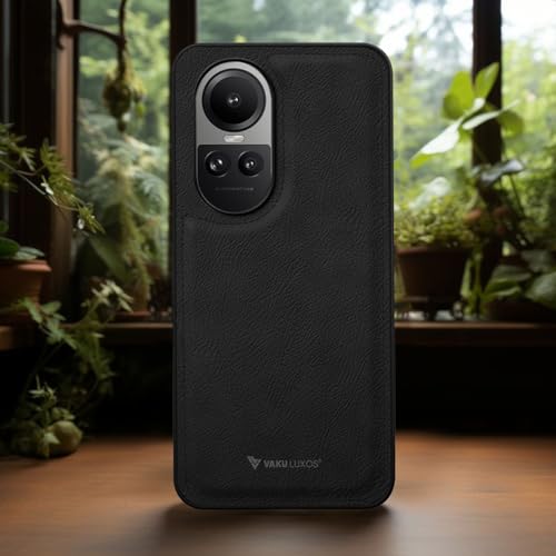 Image of Vaku Luxos Luxe Premium Leather Back Cover Case for Oppo Reno10 Pro 5G Soft Shockproof Protective TPU Phone Case Camera Screen Protector- Black