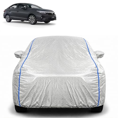 Image of Waterproof Car Cover for Honda City | All Weather Protection | UV Resistant & Dustproof | Soft Cotton Lining to Prevent Scratches | Triple Stitched with Mirror Pockets & Elastic Hem