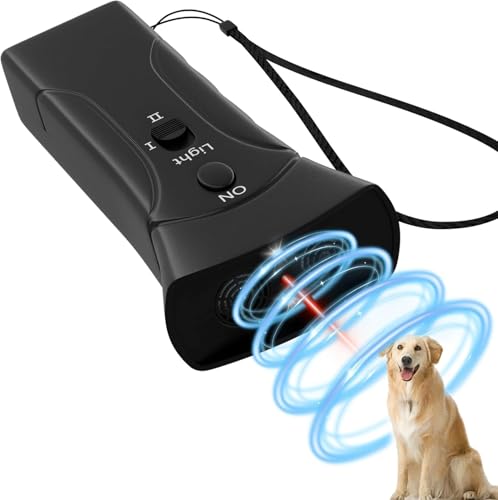 Antibell Ultraschall Gerät, 2 Modi Anti Bell Gerät Hunde mit Stroboskop Taschenlampe, 25 Fuß Hundetrainings Antibell für Hunde für Meisten Hunde im Innen und Außenbereich Handheld Anti Bellen Gerät