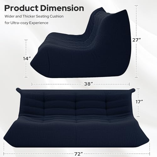 Image of HABUTWAY Bean Bag Chairs Fireside Lazy Floor Sofa,3 Seater,Navy Blue
