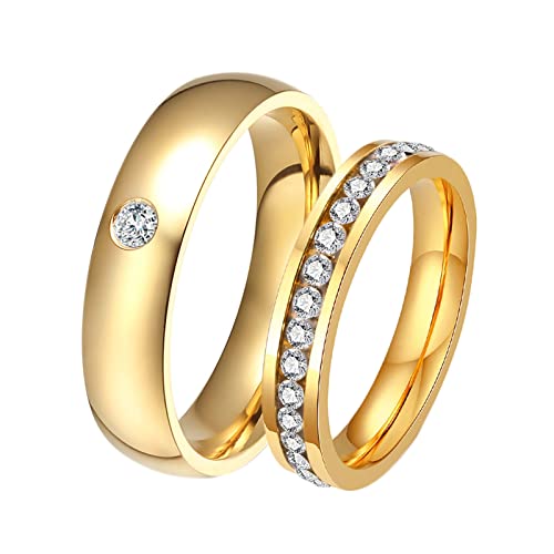 Bagues de couple personnalisées en acier inoxydable et or avec zircone