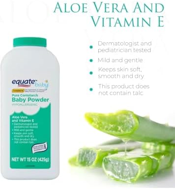 Equate Pure Corn Starch Baby Powder with Aloe Vera and Vitamin E, Hypoallergenic, Talc-Free, 15 oz Pack of 2 image 4