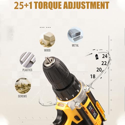 Image of STARQ 21V Li-ion Dual Speed Keyless Chuck Drill|Cordless Drill Driver|Screwdriver with 2 Batteries,LED Torch Variable Speed and Torque Setting (18+1). (With Batteries) (21v-drill kit),Multicolour