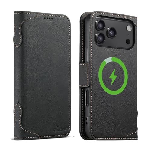 Étui iPhone 12 Pro noir housse portefeuille en cuir mat avec rabat magnétique de protection