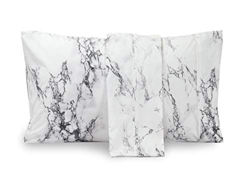 Elegant Comfort Luxury Ultra-Soft 2-Piece Pillowcase Set - 1500 Premium Hotel Quality Microfiber Double Brushed - Wrinkle Resistant, Standard/Queen, Marble Pattern White