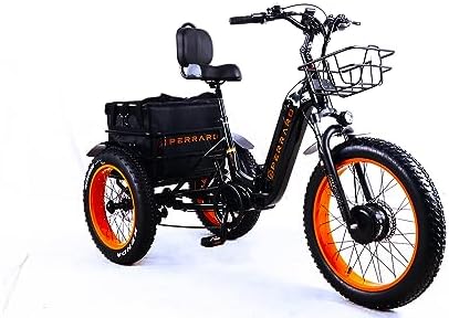 Perraro Polar Foldable Electric Trike for Adults, 750W BAFANG Motor, 3 Wheel Electric Bicycle, 65-Mile Long Range Motorized Tricycle, 450 lbs Load Capacity, 48V Removable Battery, Insulated Food Bag