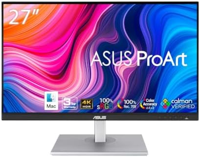 ASUS Proart Pa279Cv with 27 Inch (68.58 Cm) Led Professional Monitor, IPS, 4K 3840 X 2160 Pixels, IPS, 100% Srgb, Pd 65W,³E< 2 (Black)