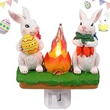 Ditip Bunny Campfire Flickering Nightlight, Rabbit Night Light Plug into Wall Easter Night Light with Switch Bunny Decor Easter Home Decorations