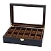 Caja de Almacenamiento de Reloj Caja de Soporte de Exhibición de reloj Organizador de Colección de Pulsera de Joyería de Madera Maciza Negra con Tapa de Vidrio (12 Ranuras)