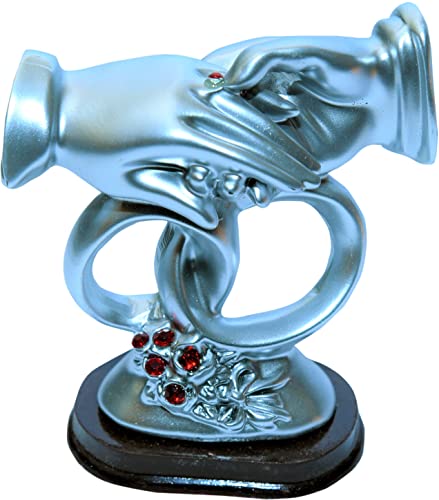 Image of Love Couple Ring Statue Polyresin Romantic Decorative Handicraft Figurine Gift Showpiece Used as Home Interior and Bedroom Decor in 10 cm Small Size Silver Colour Showpiece.