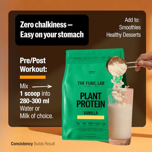 Image of The Func. Lab Plant Protein for Men and Women - Vanilla Flavour | 1 kg | 28g Protein per Scoop | Pea and Rice Blend | Vegan, Sugar‑Free | 100% Clean Label, Gut Friendly, Vegetarian