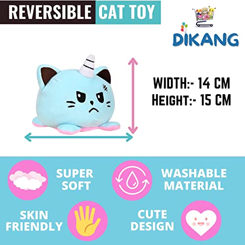 Image of DIKANG Reversible Cat Plushie with Dog | Combo Pack Soft Stuffed Animal Toys for Kid, Girl & Boys | (15cm, Reversible Cat (Pink /SkyBlue)) (28cm, Dog (Brown))