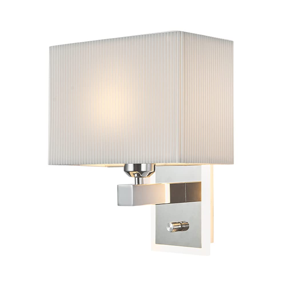 YEAHSO Classic Wall Sconce Chrome Metal Wall Light Square Fabric Hardwired Wall Lamp with Switch, LED Headboard Lighting Fixture E27 Bedside Lamps for Reading Bedroom Hotel (Color : Blanco)
