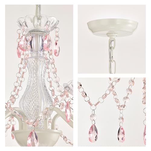 Alighting Kleiner Kronleuchter in Rosa und Weiß – 4-Flammige Pendelleuchte Ø 41 cm, Elegante Deckenlampe für Mädchen Kleine Räume, Schlafzimmer, Kinderzimmer, Flur, E14