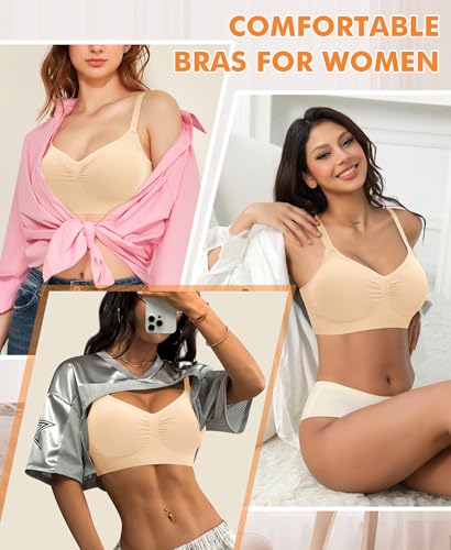 Image of Wireless Sewn in Padded Bras for Women Comfortable Full Coverage Bralettes No Underwire Everyday Tshirt Bra