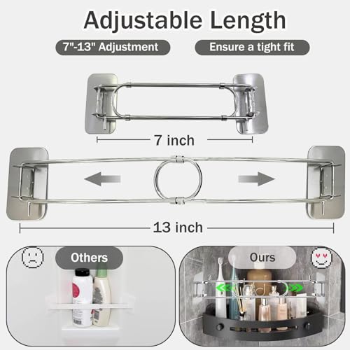 Image of RV Shower Corner Storage Bar, Adjustable Stainless Steel Rod for Corner Shelves in Camper, 7-13 Inches RV Bathroom Organization Must Have Accessories - 2 Packs
