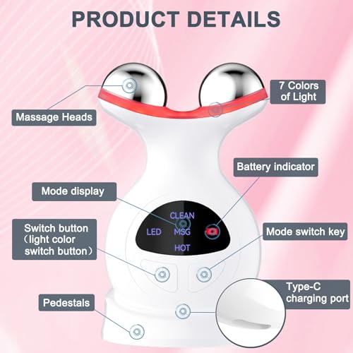 Red Light Therapy Devices for Face and Neck, 7 Colors Portable LED Face Massager with Vibration, Home Skin Care Facial Sculpting Tool for Face, Neck Lifting & Firming - Image 7