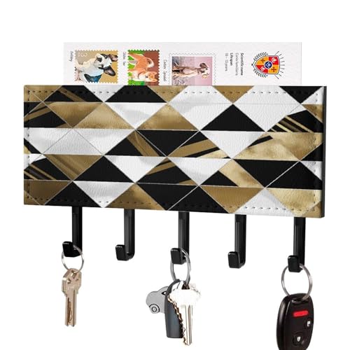 RLDOBOFE Fashion Modern Black White Gold Triangles Key Holder for
