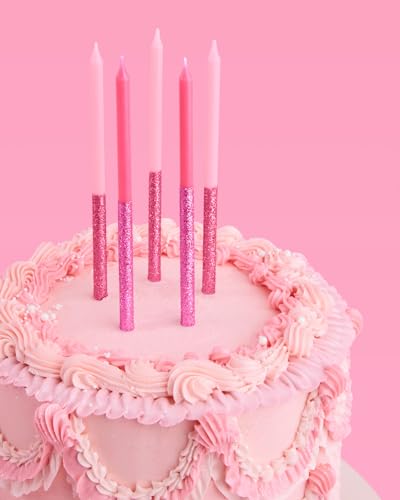 xo, Fetti 10 Pink Glitter Party Cake Candles Tall Thin - 10 Pcs | Bachelorette Party, Birthday Girl Gift, Fun Cake Decoration Supplies, Baby Shower, Cute Cupcake Topper