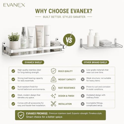 Image of EVANEX Folding Shelf for Bathroom 304 Grade Stainless Steel Bathroom Racks and Shelves Wall Mounted Single Layer Multipurpose Shelf Bathroom Accessories Set