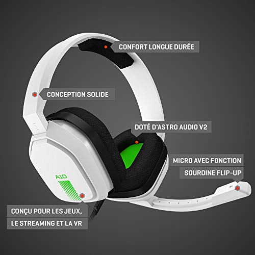 ASTRO Gaming A10 Casque Gamer, Léger et Résistant, Audio, 3,5mm Audio Jack, Compatible avec Xbox Series X|S, Xbox One, PS5, PS4, Nintendo Switch, PC, Mac, Smartphone - Blanc/Vert
