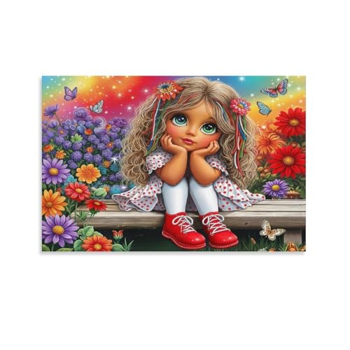 Toile canvas fille assise fleur pour créer un coin lecture zen et coloré