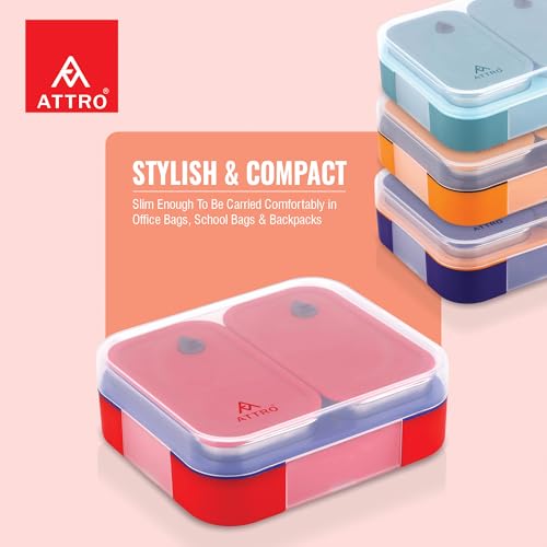 Image of ATTRO Admire 2 Insulated Lunch Box | 2 Removable Stainless Steel Containers with Lids | BPA-Free, Food Grade, Leak-Proof| Ideal for School, Office & Outdoor Use| 800ml, Cherry Red