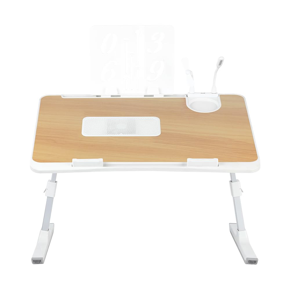 Huole - Bandeja de cama portátil para ordenador portátil con patas plegables, escritorio plegable para trabajar, leer y escribir, apta para sofá, cama, playa, 60 x 40 x 26 – 39 cm de nogal