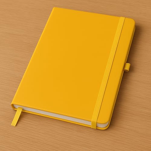 Image of Cubic Premium A5 PU Leather Hardbound Diary | Yellow Color | Elastic Closure | Built-in Bookmark | Pen Holder | Ideal for Work, Study & Journaling