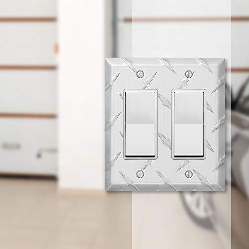 Amerelle Diamond Plate Double Rocker Stamped Aluminum Wallplate - Thumbnail 3