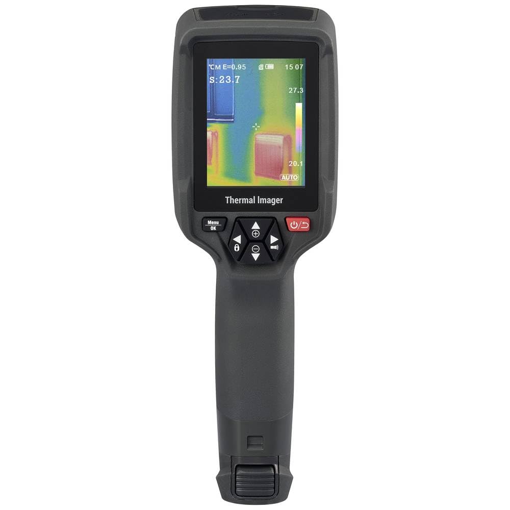 Bag view af VOLTCRAFT WB-310 termografikameraet, der viser skærmen og betjeningsknapperne.