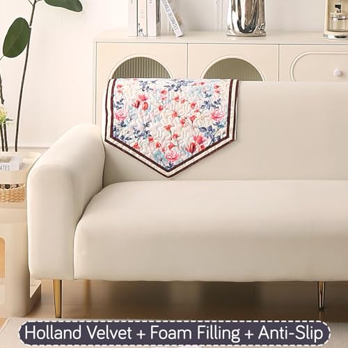 Image of HOKIPO 'Florentina Series' 1 PC Backrest Mat for Sofa Cover | Premium Multi-Needle Quilted Holland Velvet Mat with Anti Slip Backing, Scarlet Rose Ivory (IN-877-V4*S)