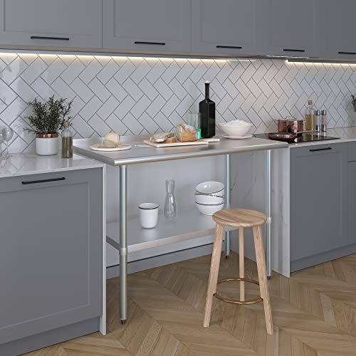 Image of AmGood Stainless Steel Work Table with 1.5 inch Backsplash | Metal Kitchen Food Prep Table | NSF (48 inch Long x 24 inch Deep)