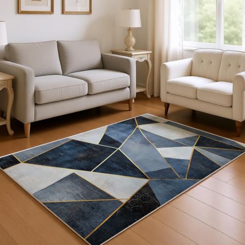 Tapis de chambre lavable tapis salon géométrique abstrait or - 4