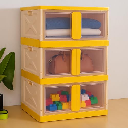 Image of MECHDEL Wardrobe Organizer for Storage /Polypropylene Foldable & Stackable Closet Basket /Cupboard Organizer for Clothes /Mounted Closet Systems (STORAGE BIN-ORANGE, 3PCS)