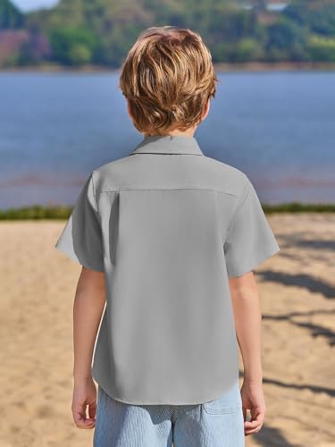 Image of Haloumoning Boys Short Sleeve Dress Shirts Button Down Formal Uniform Shirt