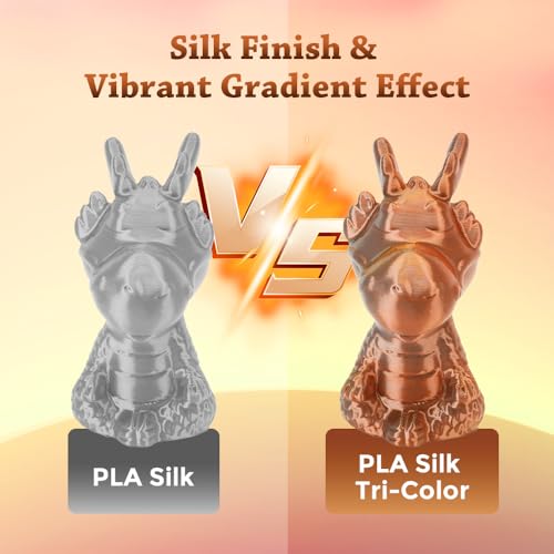 Image of VOXELAB Silk Tri-Color PLA Filament 1.75mm for 3D Printer, Rainbow Multicolor Silk PLA 1KG (2.2lbs) Spool, High Precision + /- 0.03mm, Smooth & Shiny 3D Printing Filament, Gold Silver Copper