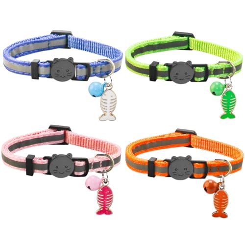 SuperBuddy Reflective Collar Breakaway with Bell - 4 Pack Cat Safety Collars for Boys & Girls-Safety Buckle Kitten Collar for Pet Supplies,Stuff,Accessories