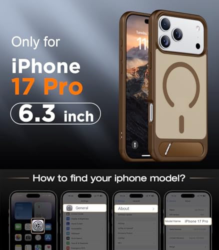 Image of Designed for iPhone 17 Pro Case, [Built-in Invisible Kickstand][Compatible with MagSafe][Military Grade Shockproof] Slim Translucent Matte Phone Case 6.3 inch (Desert Brown)