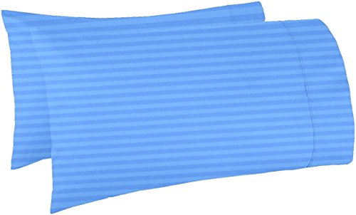Image of Cotton Luxurious Striped 2 Piece Sateen Pillow Cover Set, King Size 20 Inch x 36 Inch-Sky Blue