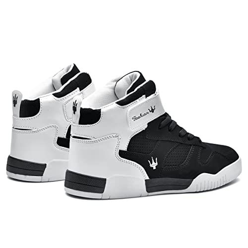 FZUU Men's Fashion High Top Leather Street Sneakers Sports Casual Shoes (8.5, Black)
