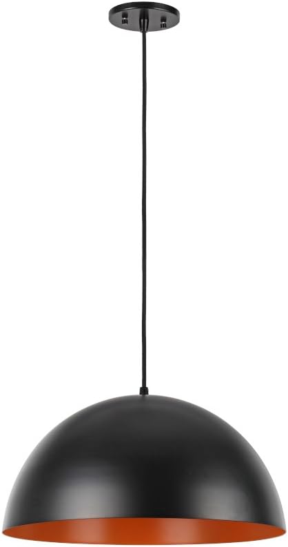 One-Day Sale: Up to 70% Off Aspen Creative 61040-2 Adjustable 1 Light Hanging Pendant Ceiling Light, Transitional Design in Matte Black Finish, Metal Dome Shade, 17 3/4 Wide