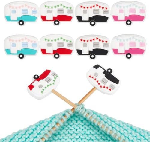 NBEADS 8 Pcs Knitting Needle Stoppers, 4 Colors Campervan Needle Point Protector Focal Beads for Pens Silicone Needle End Caps Sewing Quilting Accessories for DIY and Handmade Crafts image 5