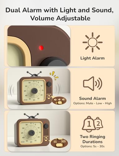 Image of LIORQUE Visual Timer for Kids with Pause, 60 Minute Countdown Timer, Brown