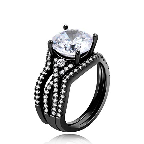 Uloveido Black Plated Big White CZ Infinity Bridal Rings Set 3pcs Stack Wedding Band Infinity Rings for Women Y1130